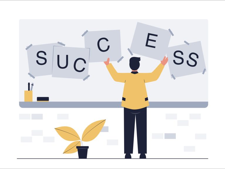Business Success Concept. Businessman sort success wording. Flat Vector illustration.